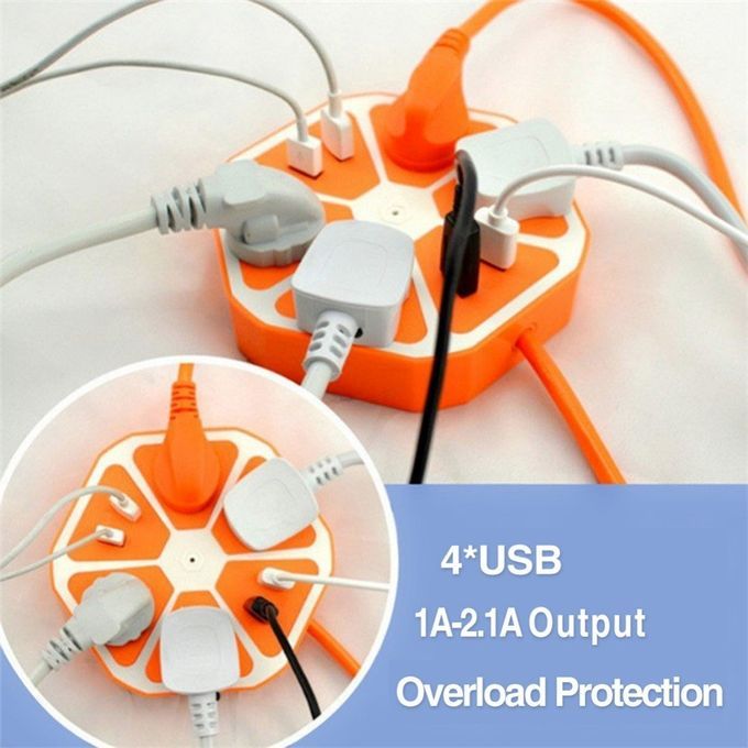 Power Strips With USB Ports Surge Protector Power Socket Have 4 Outlets 4 USB UK Plug (Orange)