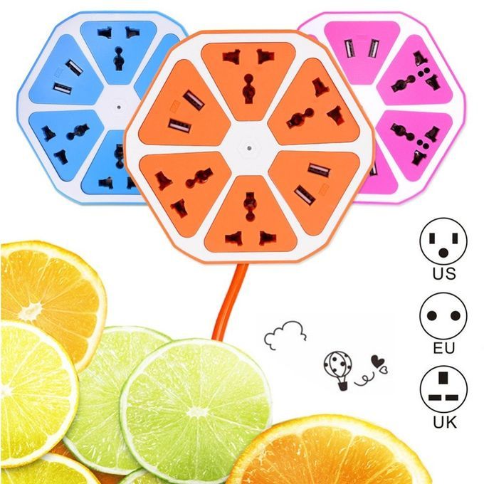 Power Strips With USB Ports Surge Protector Power Socket Have 4 Outlets 4 USB UK Plug (Orange)