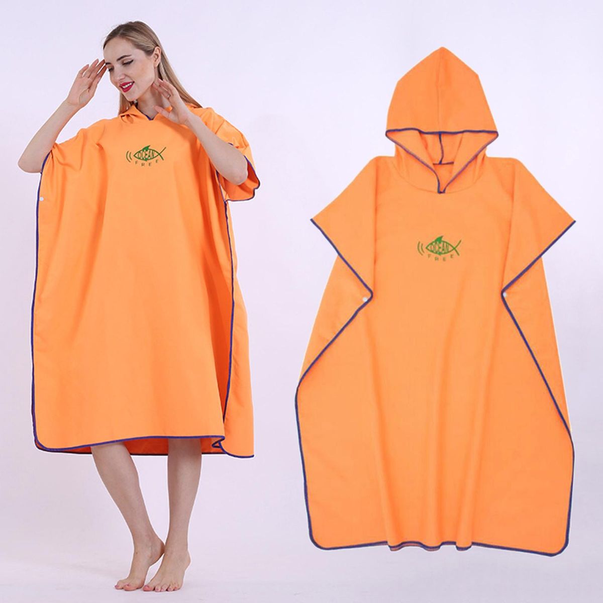 Surf Poncho Quick-Drying Changing Robe Surfer Towel Hooded Orange