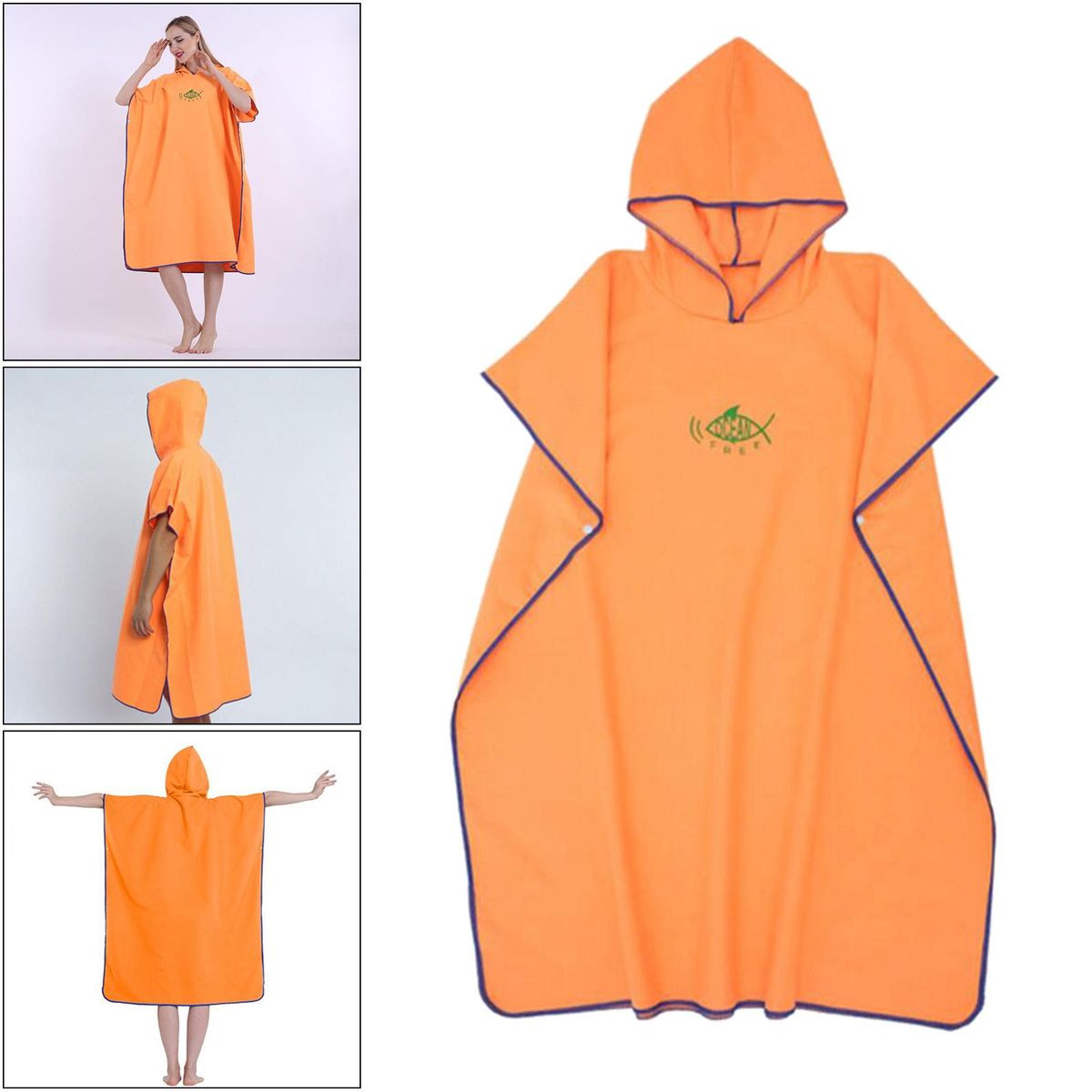 Surf Poncho Quick-Drying Changing Robe Surfer Towel Hooded Orange