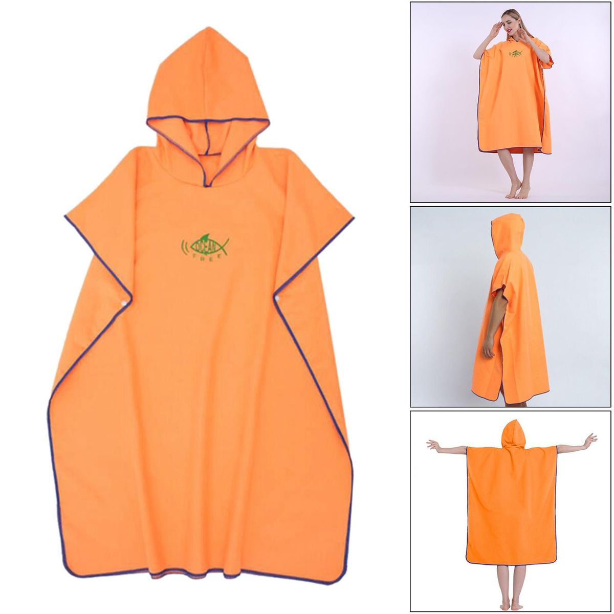 Surf Poncho Quick-Drying Changing Robe Surfer Towel Hooded Orange