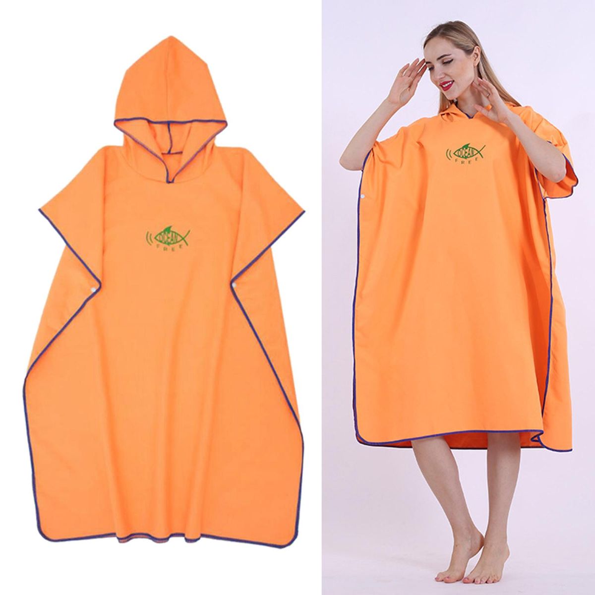 Surf Poncho Quick-Drying Changing Robe Surfer Towel Hooded Orange