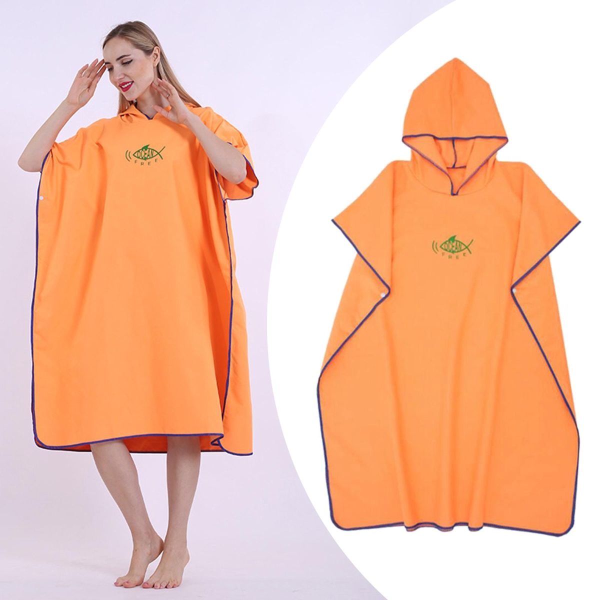 Surf Poncho Quick-Drying Changing Robe Surfer Towel Hooded Orange