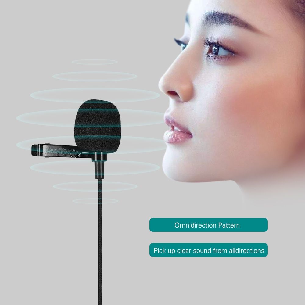 Mini Clip-on Lapel Lavalier Condenser Microphone Mic With 3.5mm Headphone Output Jack For IPhone IPad Android Smartphone DSLR Camera Computer PC Laptop