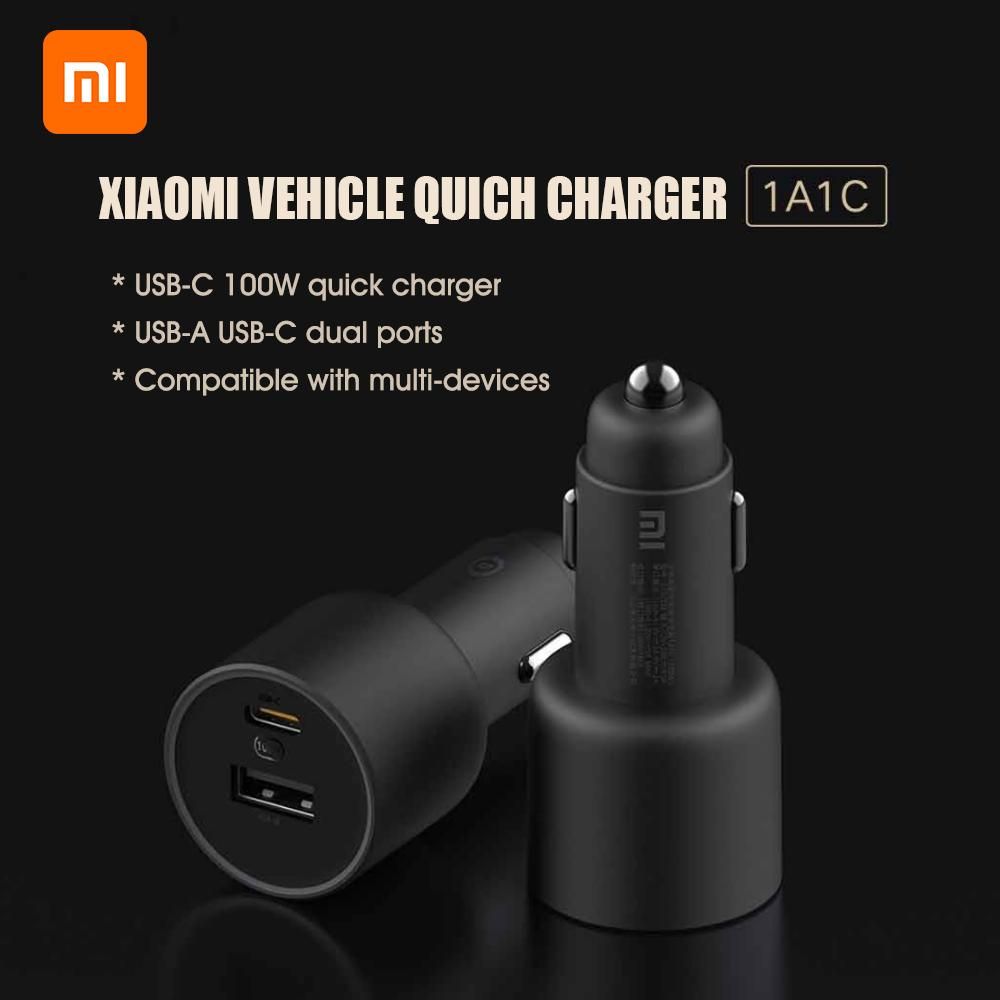 Xiaomi Vehicle Quick Charger Charge Adapter Dual USB-A USB-C Ports LED Light Compatible with Phones Laptop Battery Bank USB-C Charging Devices