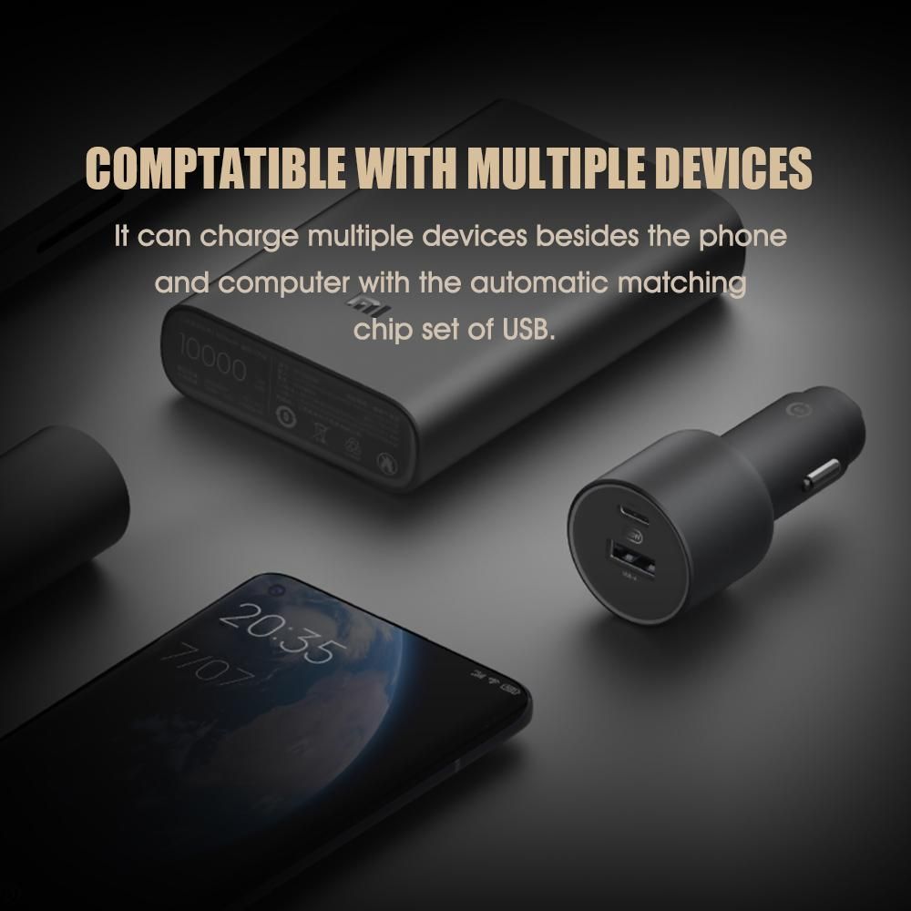 Xiaomi Vehicle Quick Charger Charge Adapter Dual USB-A USB-C Ports LED Light Compatible with Phones Laptop Battery Bank USB-C Charging Devices