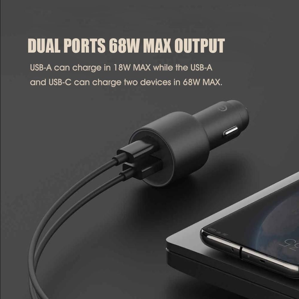 Xiaomi Vehicle Quick Charger Charge Adapter Dual USB-A USB-C Ports LED Light Compatible with Phones Laptop Battery Bank USB-C Charging Devices