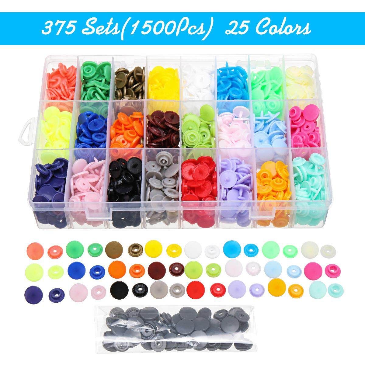 375 Sets T5 Snap Poppers Fastener Plastic Buttons 25 Colors Pliers Punching Tool 375 Button (without Pliers)