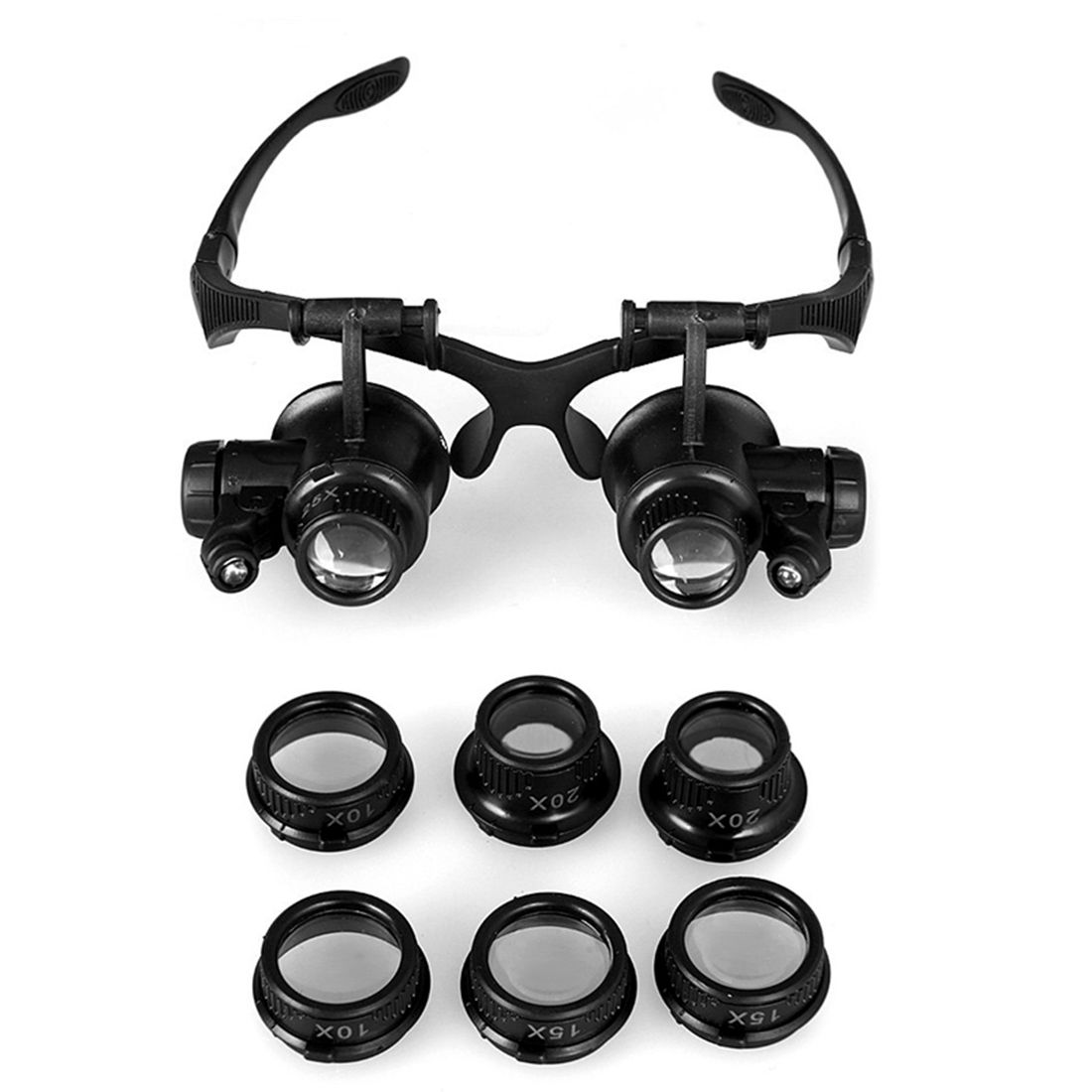 Double Eye Gles Lens Jeweler Watch Repair Head Magnifier With 2 LED Lights
