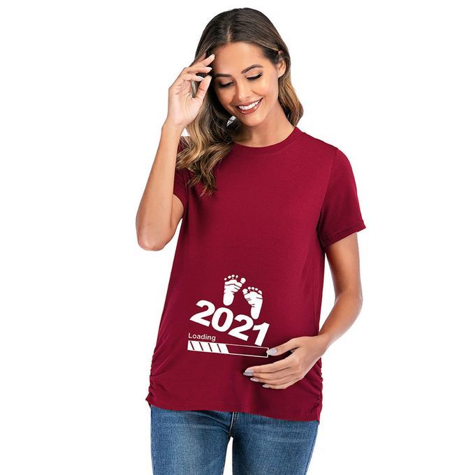 Pregnant Woman  Omfortable T-shirt Short Sleeve T-shirt With Number Design-wine Red-XL