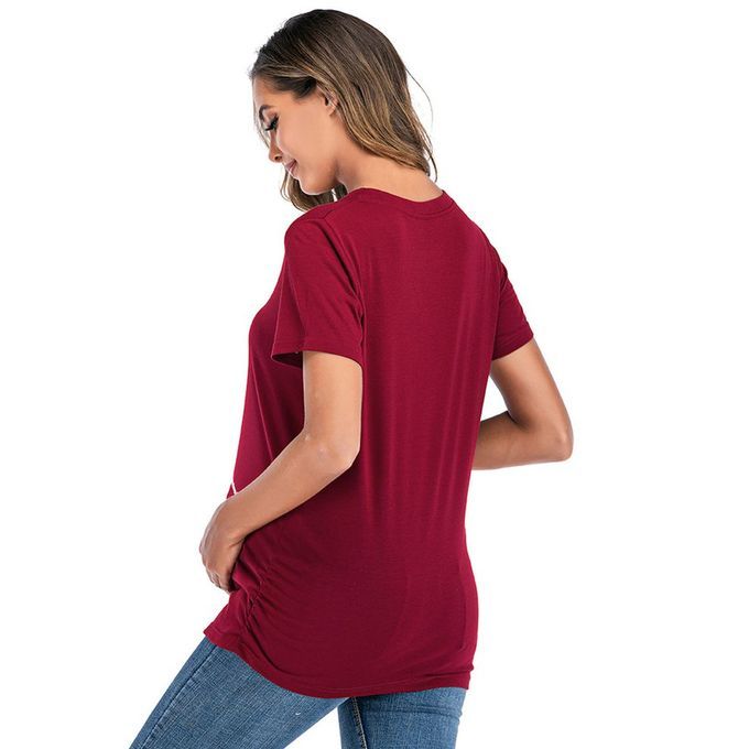 Pregnant Woman  Omfortable T-shirt Short Sleeve T-shirt With Number Design-wine Red-XL