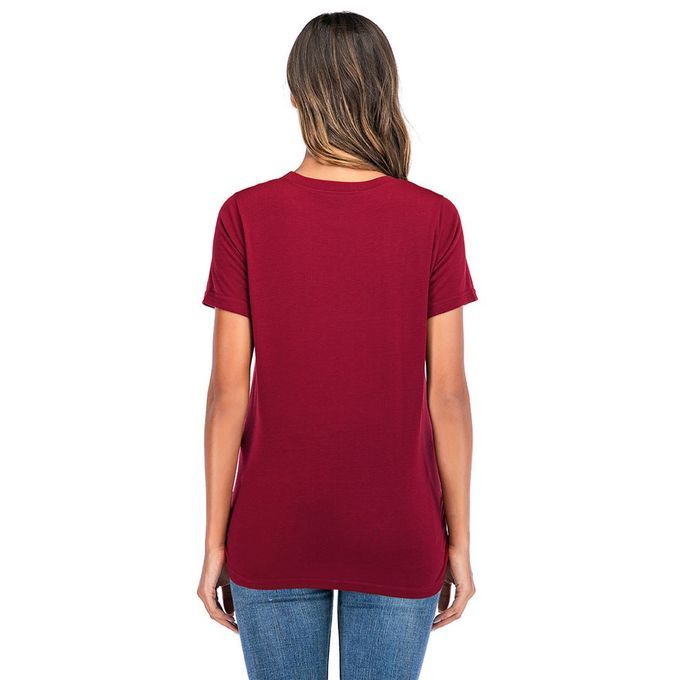 Pregnant Woman  Omfortable T-shirt Short Sleeve T-shirt With Number Design-wine Red-XL