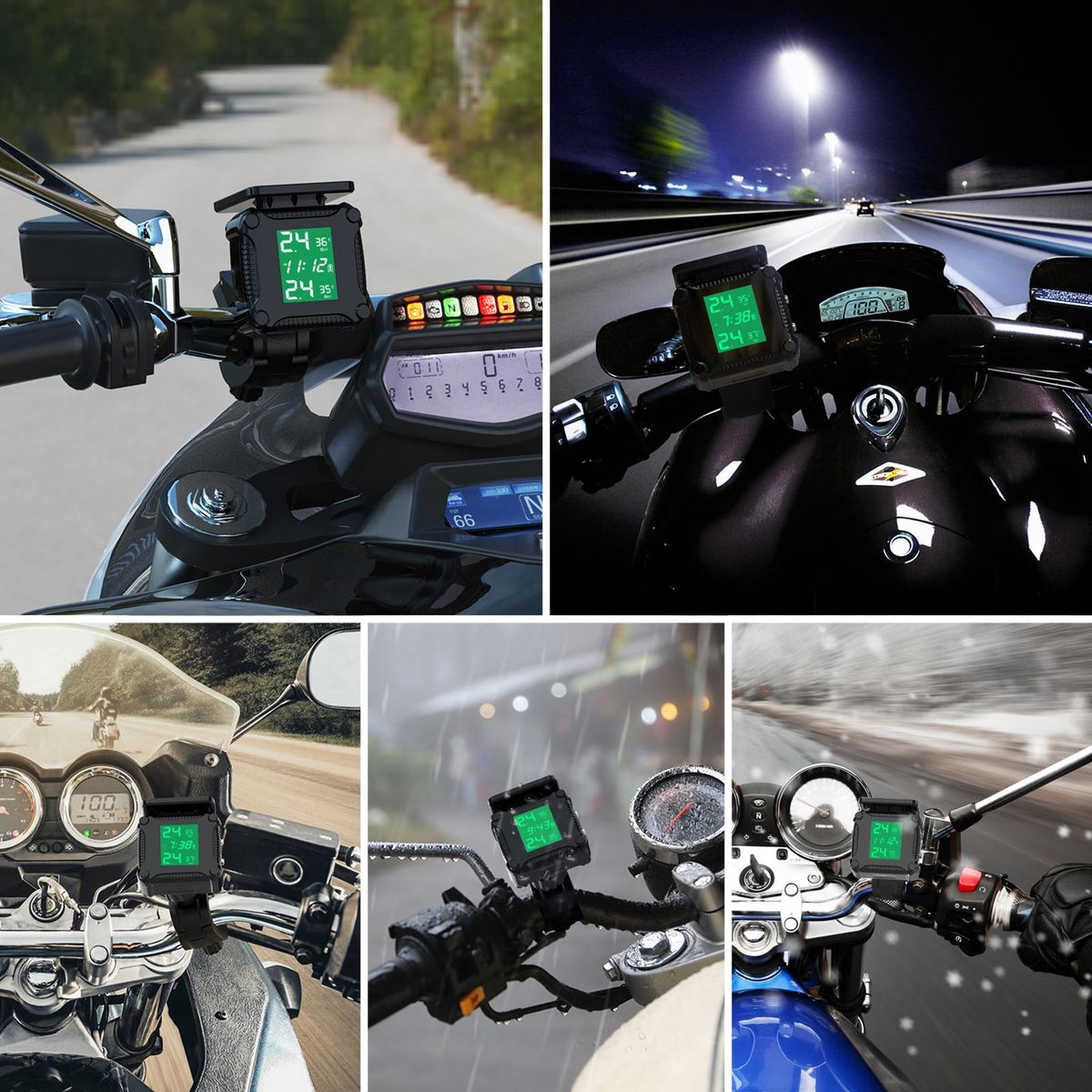 Motorcycle Wireless Tire Pressure Monitoring Waterproof Temperature Alarm USB Rechargeable TPMS with LCD Display
