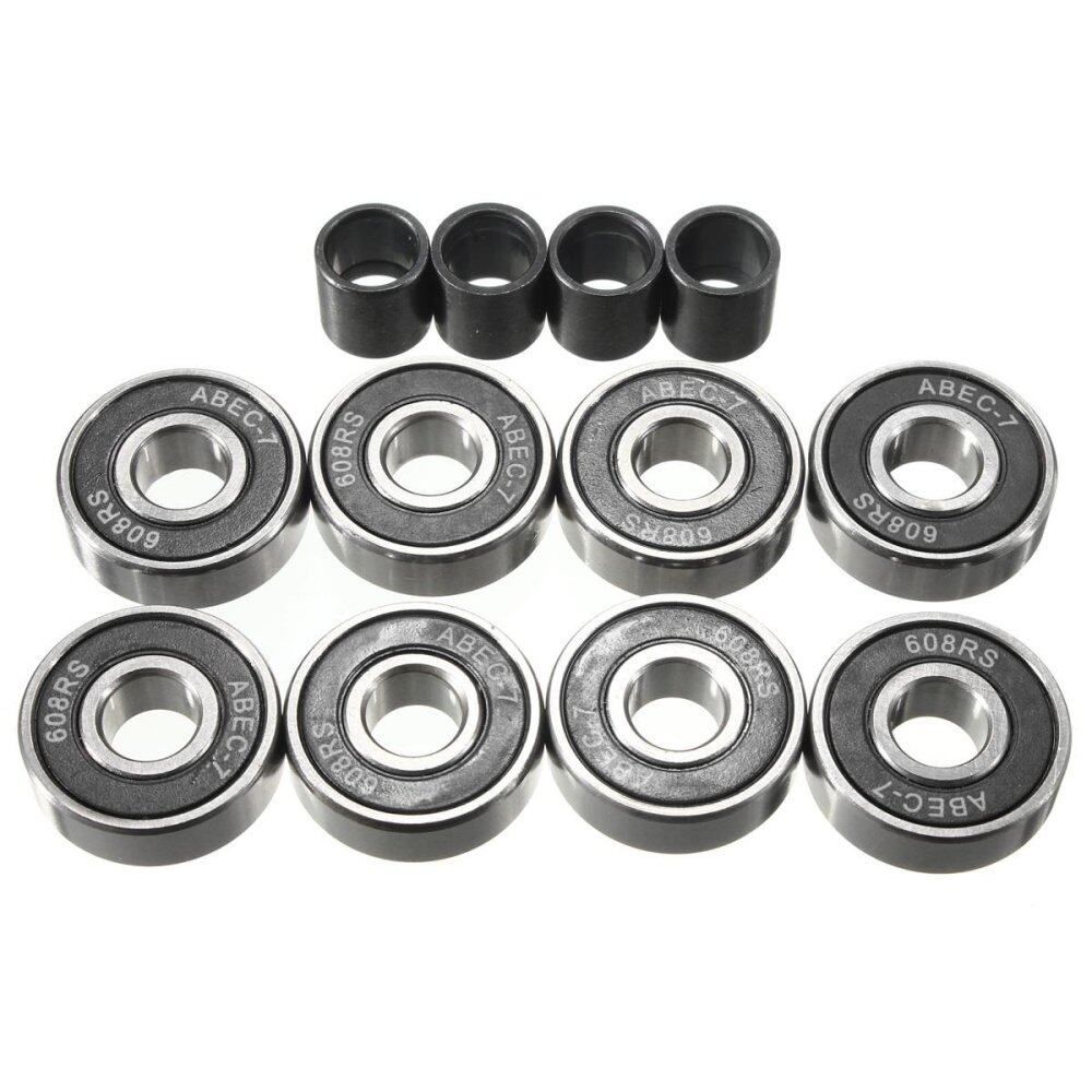 8PCS ABEC 7 Skateboard Longboard Skate Roller Hocker Wheel 608 Bearings+Spacers Black