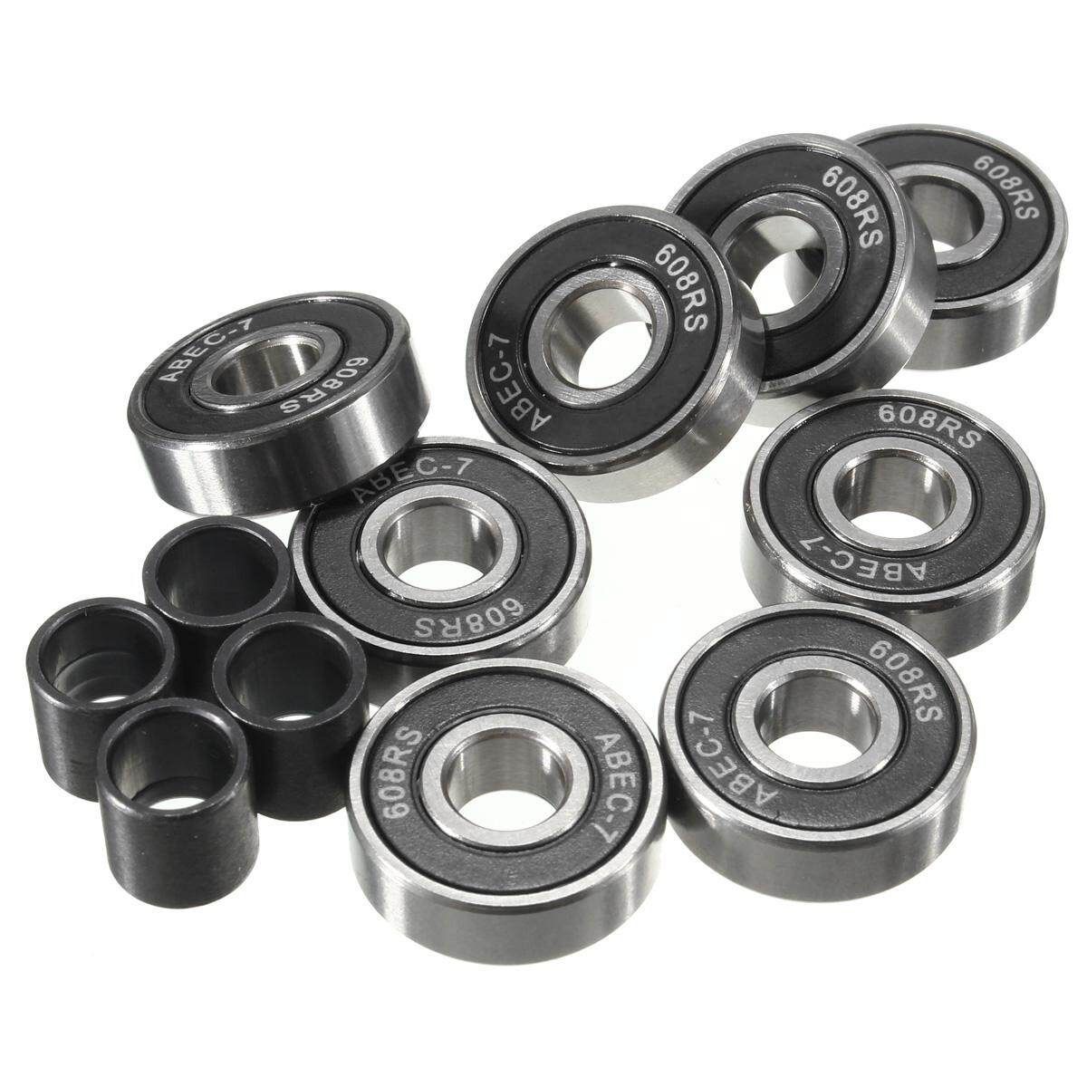 8PCS ABEC 7 Skateboard Longboard Skate Roller Hocker Wheel 608 Bearings+Spacers Black