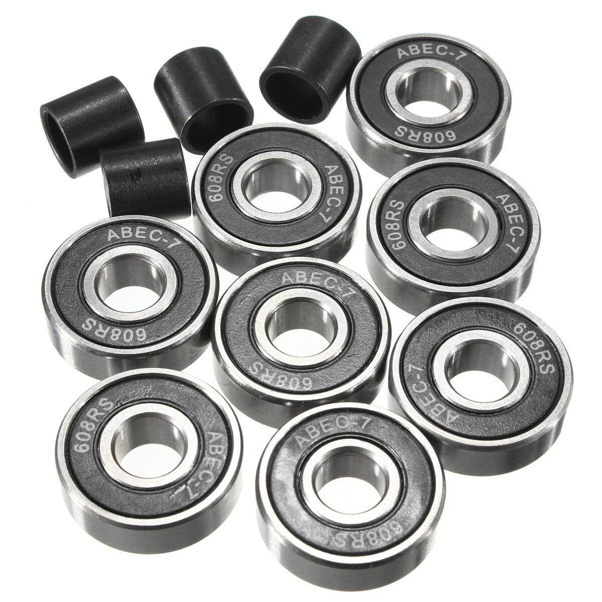 8PCS ABEC 7 Skateboard Longboard Skate Roller Hocker Wheel 608 Bearings+Spacers Black