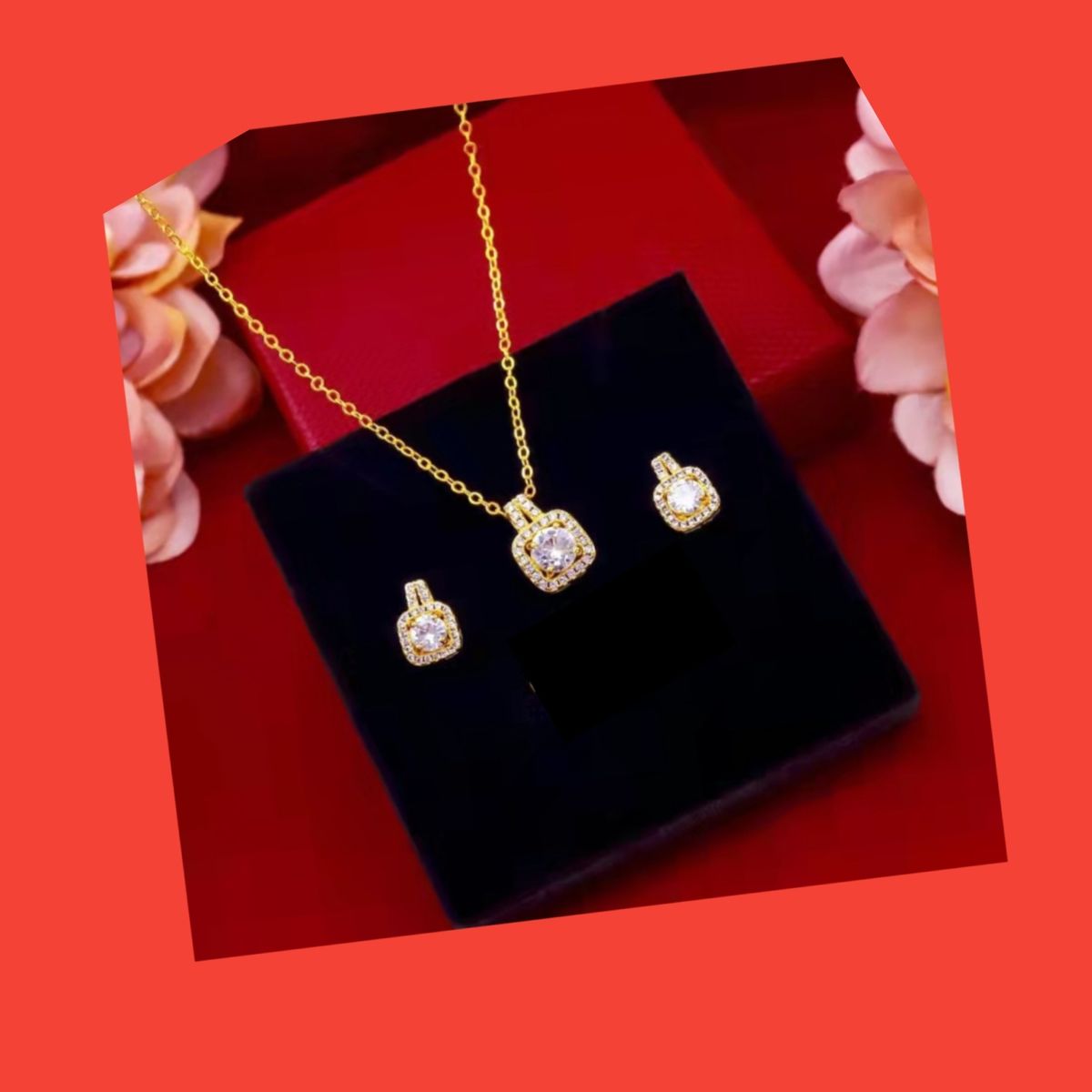 18k Gold Plated Cubic Zirconia Necklace And Earring Jewellery Set