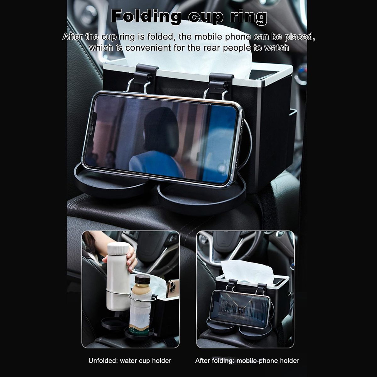 Car Armrest Storage Box Multifunctional Car Armrest Storage Organizer with Foldable Cup Holders for Water Cups Tissues Mobile Phone