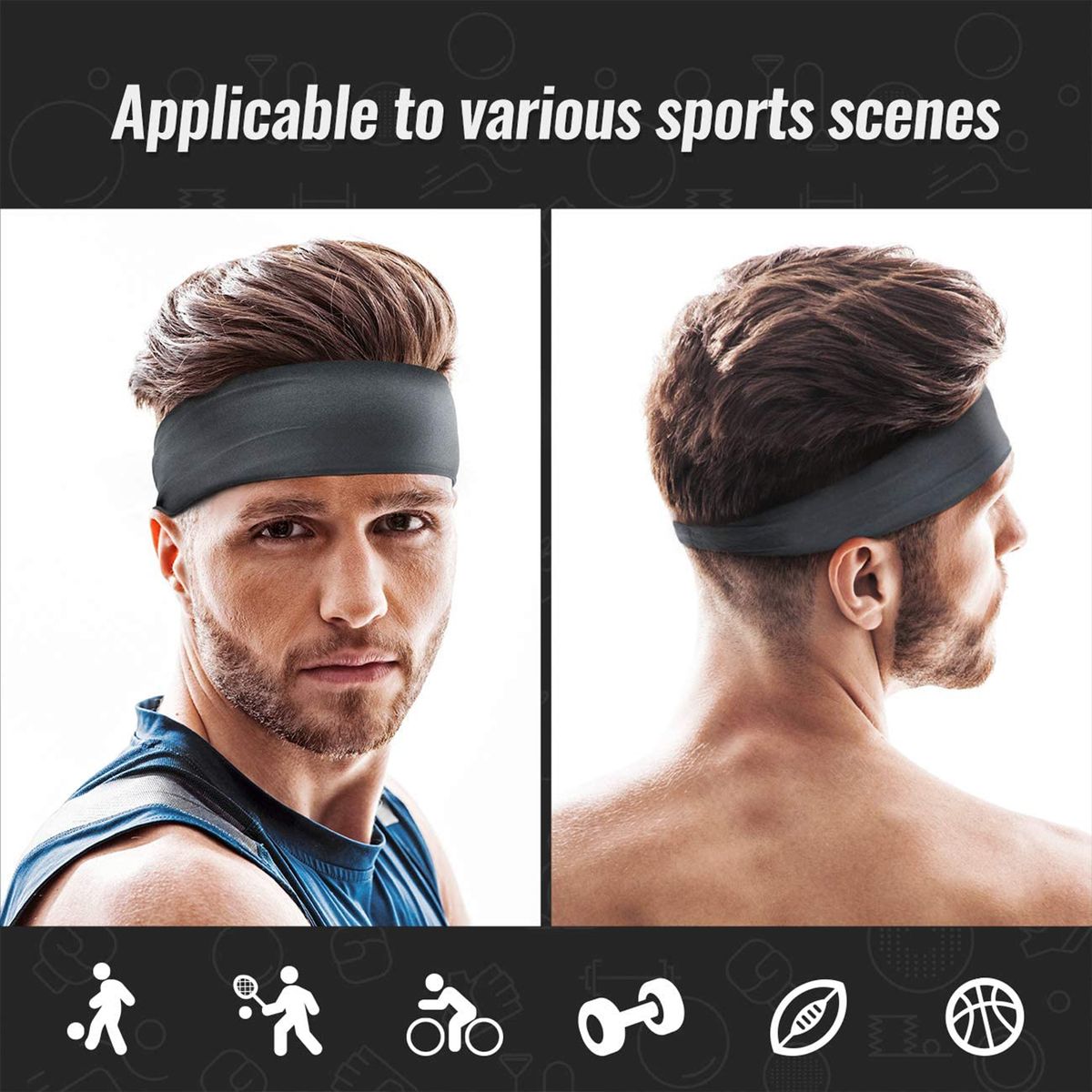 Men's Sports Headband 3Pack Sweat Absorbing Headband Unisex