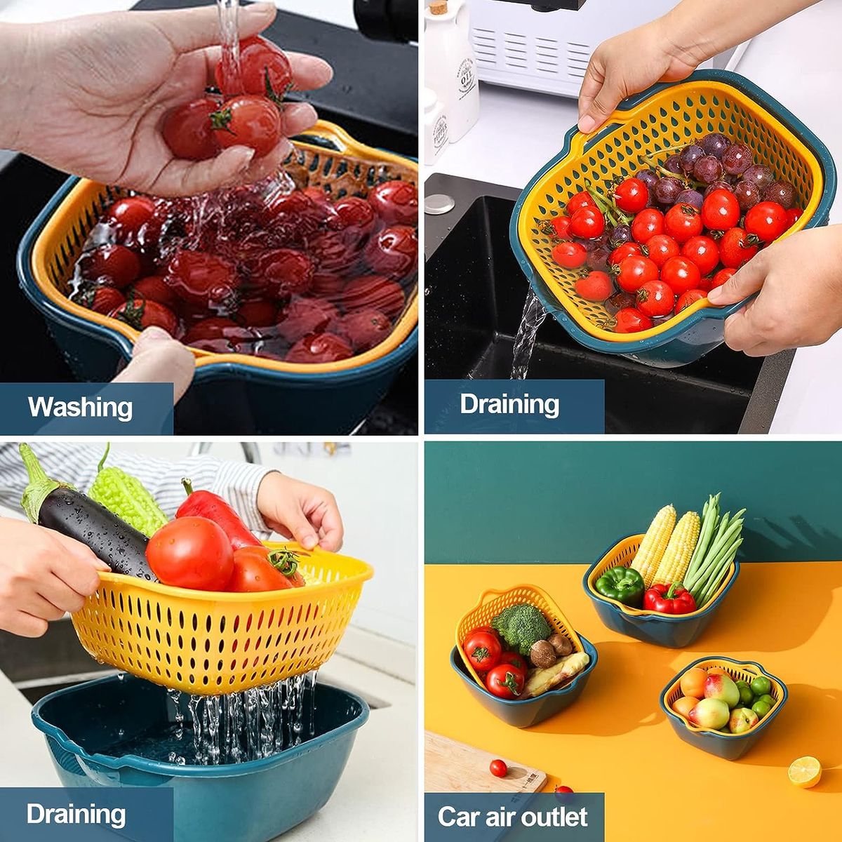 8pcs Kitchen Plastic Bowls Set,Drain Baskets