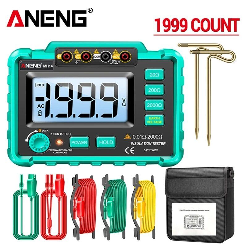 ANENG Green Color MH14 Ground Resistance Megohm 1999 Conuts