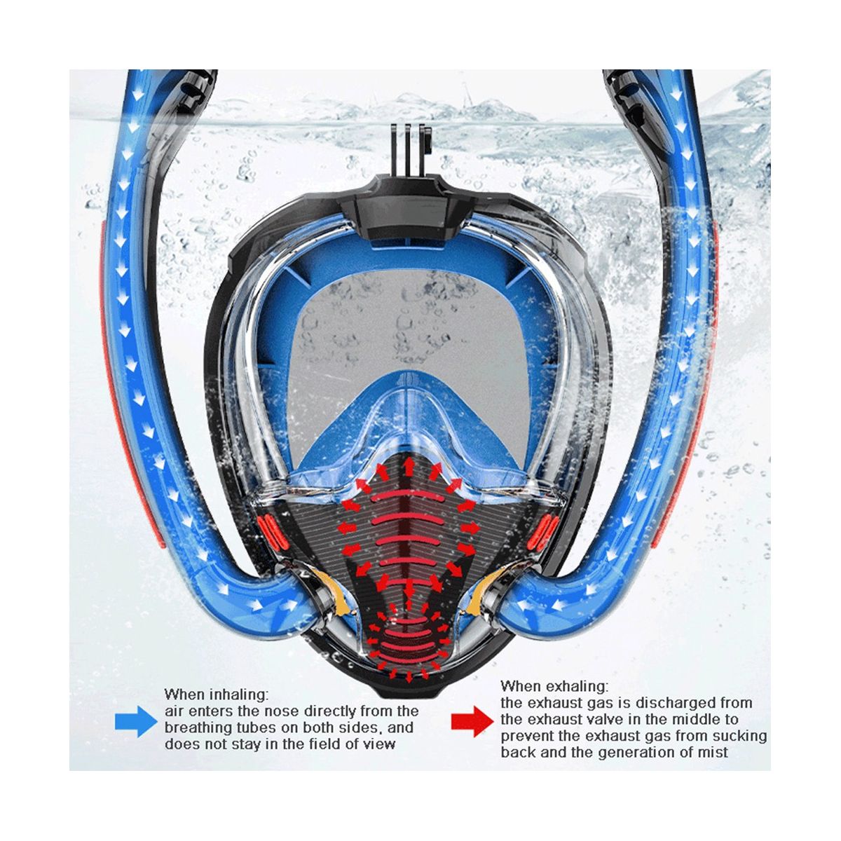 Snorkeling Mask Double Tube Silicone Diving Mask Adult Swimming Mask Diving Goggles Underwater Breathing Mask-C