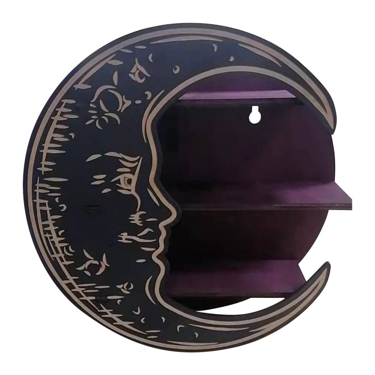Wall Mounted Crystal Display Essential Oil Shelf Crescent Moon Shelf Wooden Moon Holder Wall Decor for Bedroom(C)