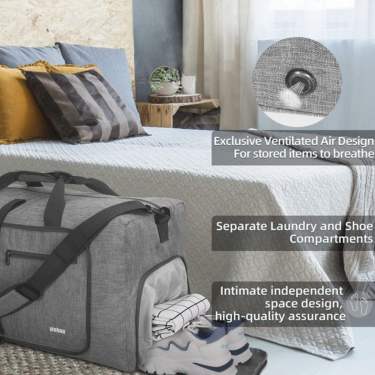 Yinhua 65L Duffle Bag Large Travel Duffel Bags With Shoes