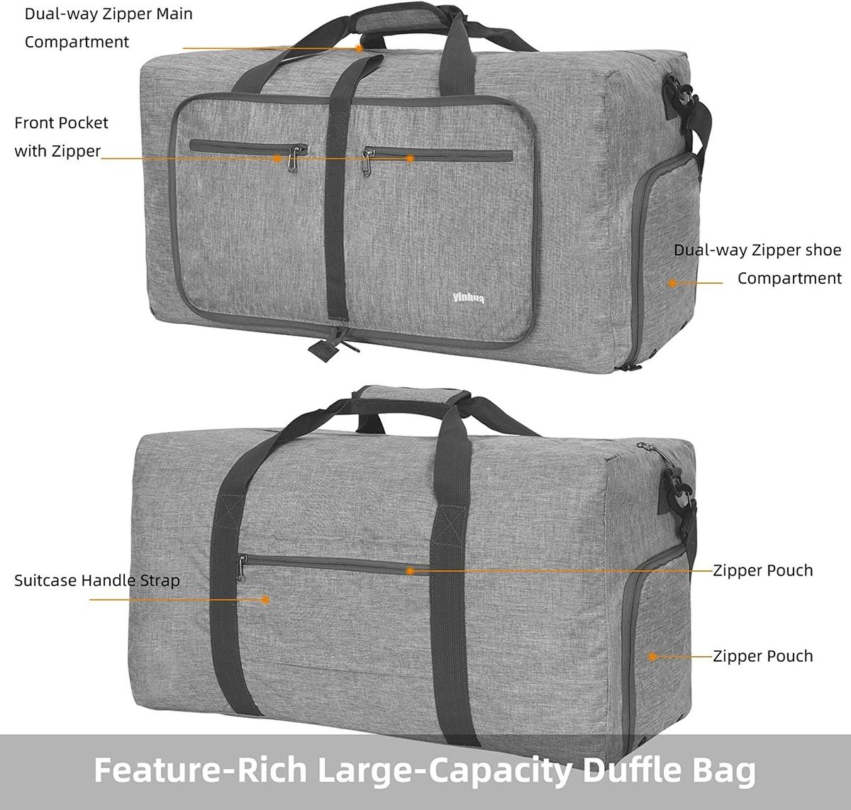 Yinhua 65L Duffle Bag Large Travel Duffel Bags With Shoes