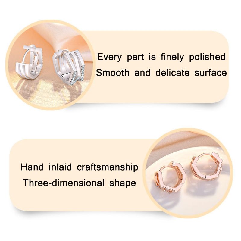 2 Pairs K22 Women Geometric Cutout Diamond Ear Buckles