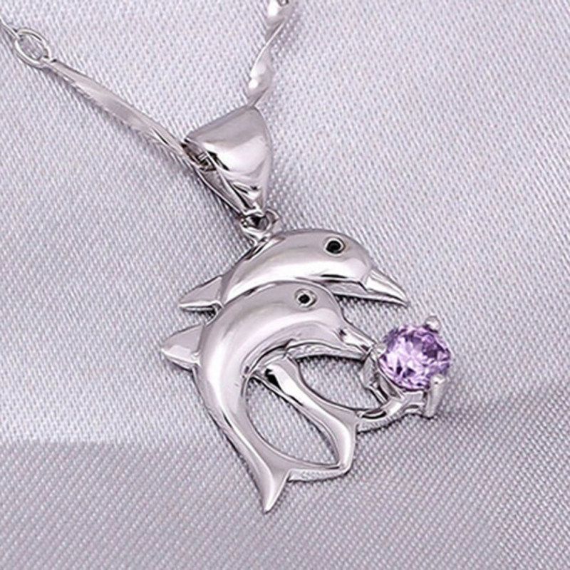 Elegant Women's Double Dolphins Jump Rhinestone Inlaid-White