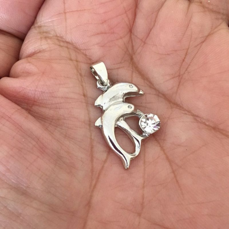 Elegant Women's Double Dolphins Jump Rhinestone Inlaid-White