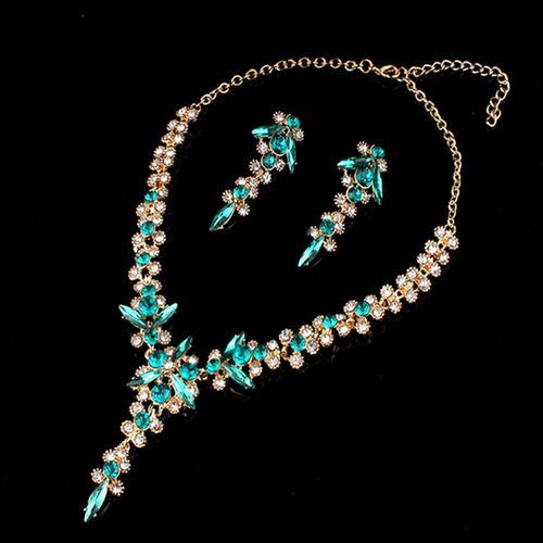 Bridal Jewelry Set Gold Drop Cystal Necklace Flower Type