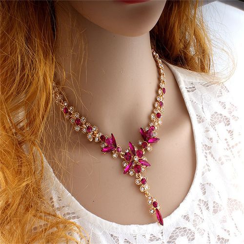 Bridal Jewelry Set Gold Drop Cystal Necklace Flower Type