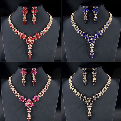 Bridal Jewelry Set Gold Drop Cystal Necklace Flower Type