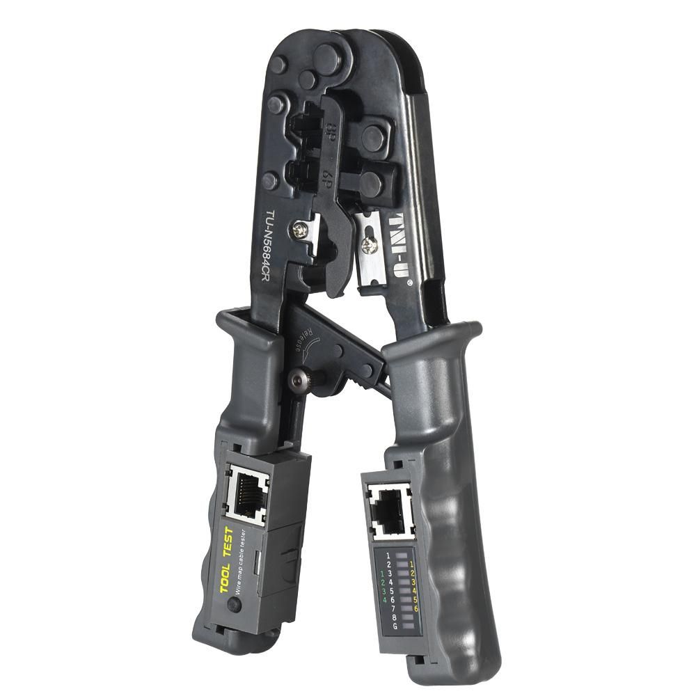 TNI-U TU-N5684CR 2 in 1 Wire Crimping and Testing Pliers RJ11 RJ12 RJ45 Cable Crimper Wire Stripper Cutter Wire Tester