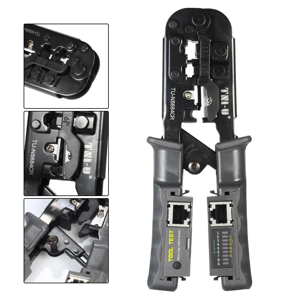 TNI-U TU-N5684CR 2 in 1 Wire Crimping and Testing Pliers RJ11 RJ12 RJ45 Cable Crimper Wire Stripper Cutter Wire Tester