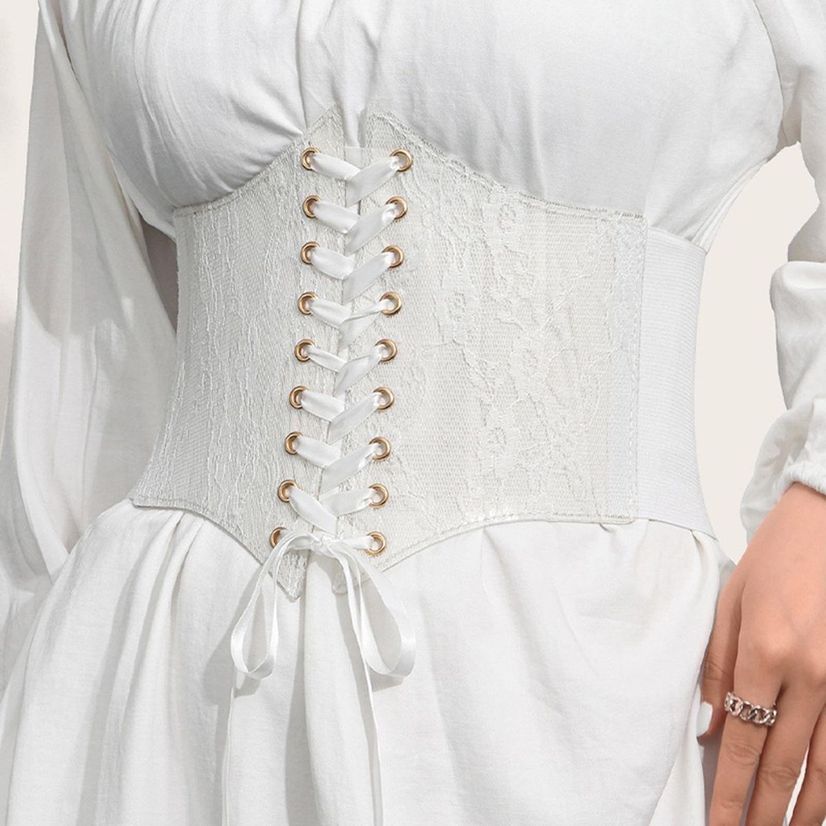 PU Belts Corset Top Ladies Female Costume Skirts One Size White