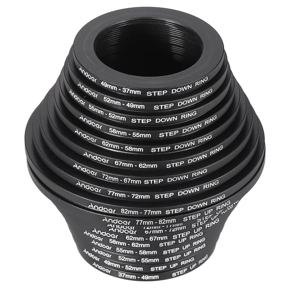 18pcs 37-49-52-55-58-62-67-72-77-82mm Step Up / Step