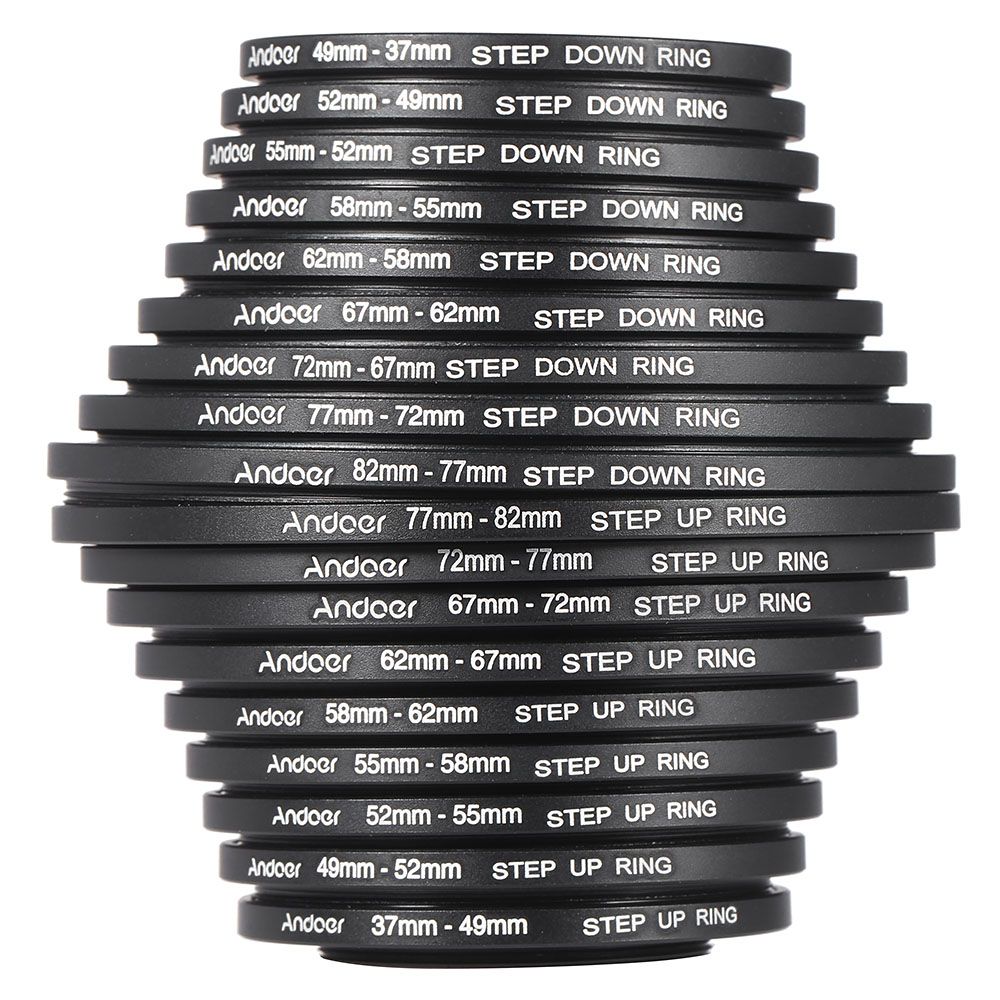 18pcs 37-49-52-55-58-62-67-72-77-82mm Step Up / Step