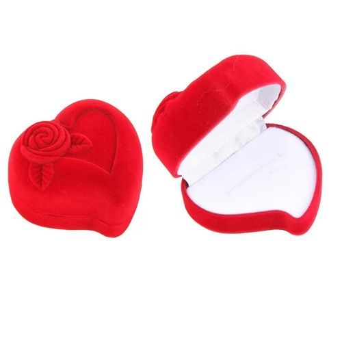 Red Heart Rose Flower Wedding Ring Box Engagement Ring Case