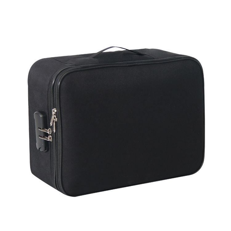 Multi-layers Foldable Fabric Document Storage Bag, Specification:Two Layers-Unlocked(Black)