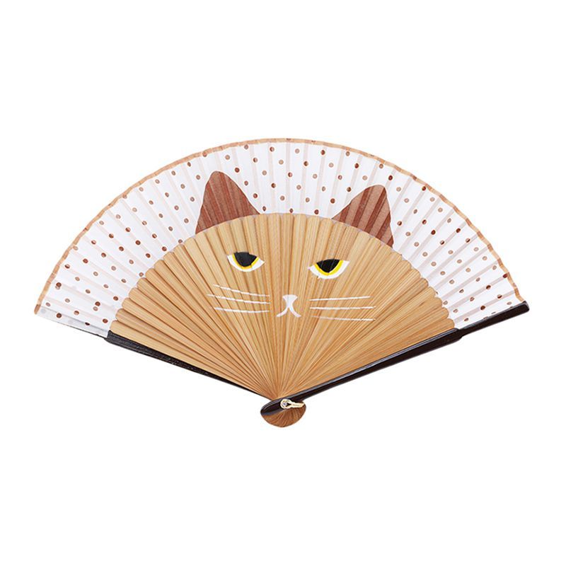 Folding Cat Decoration Hollow Folding Silk Handheld Cartoon Fan Wedding Fans Out Dancing Outdoor Party Fan Hand