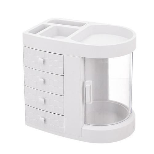 Dressing Table 4 Drawer Makeup Holder Storage Box Transparent Rotation Window Lipstick Organizer For Cosmetic Brush Jewelry