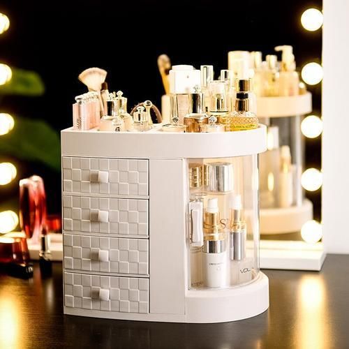 Dressing Table 4 Drawer Makeup Holder Storage Box Transparent Rotation Window Lipstick Organizer For Cosmetic Brush Jewelry
