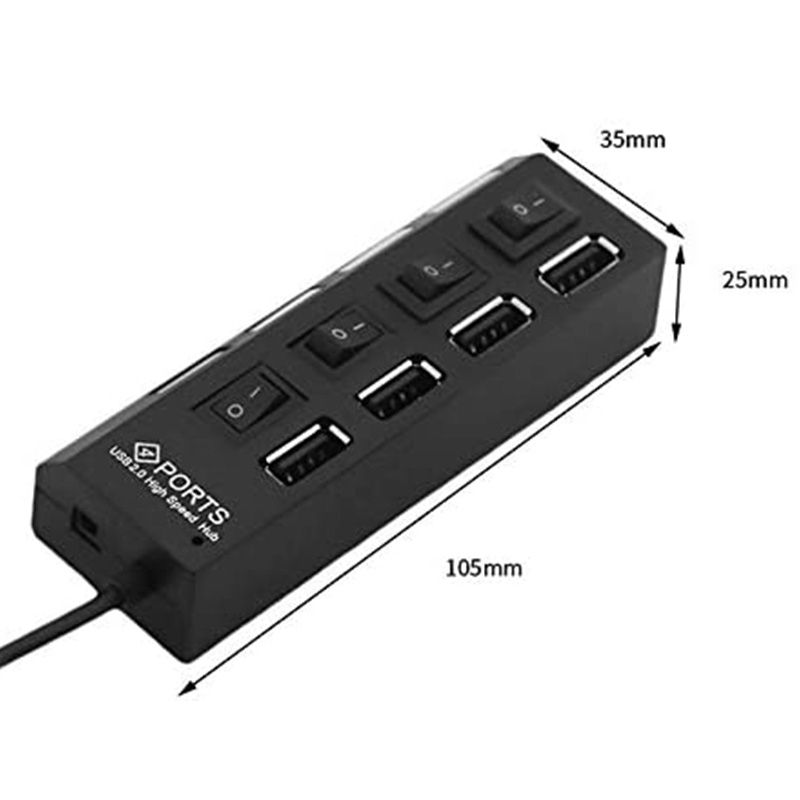 4 Ports USB Hub Splitter USB 2.0 Hub LED With 4 ON OFF