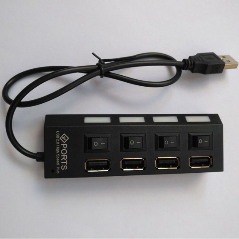 4 Ports USB Hub Splitter USB 2.0 Hub LED With 4 ON OFF