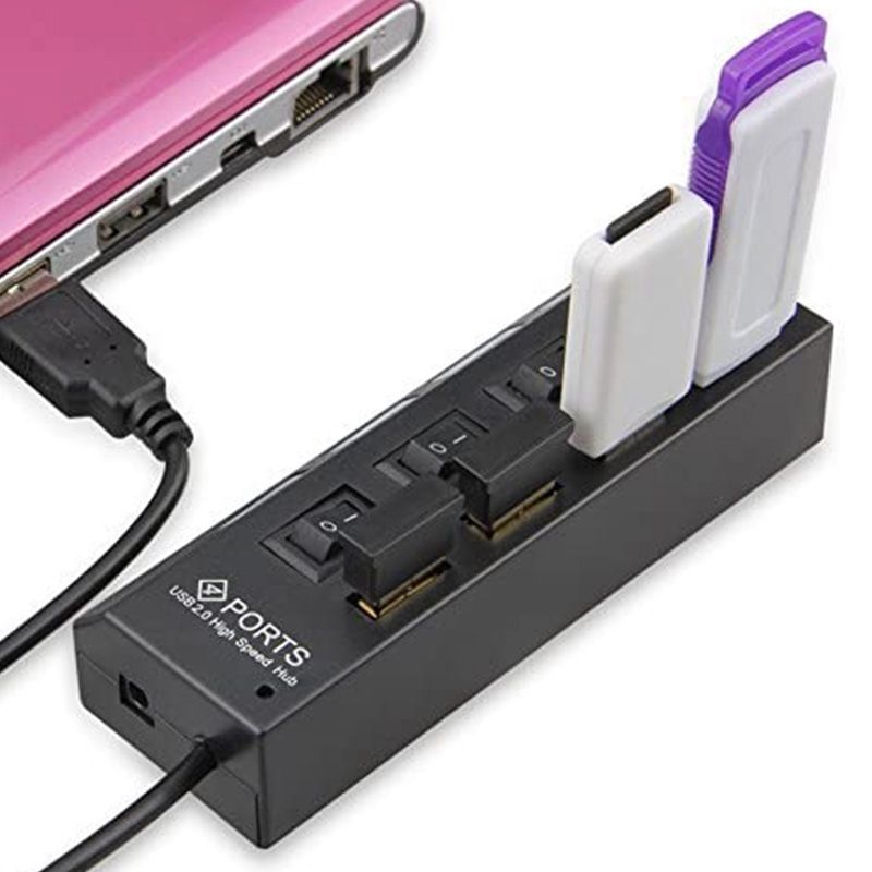 4 Ports USB Hub Splitter USB 2.0 Hub LED With 4 ON OFF