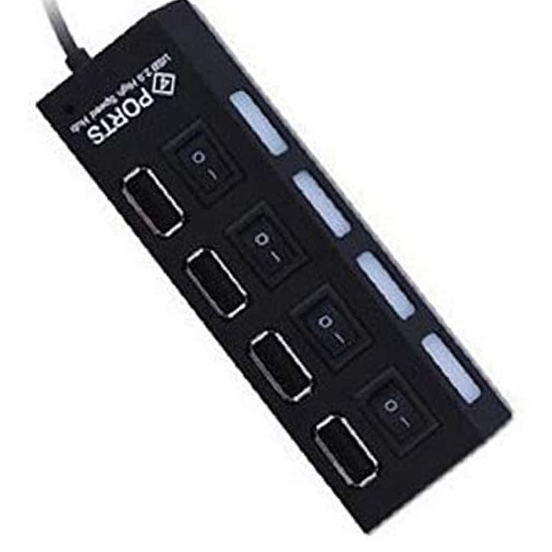 4 Ports USB Hub Splitter USB 2.0 Hub LED With 4 ON OFF
