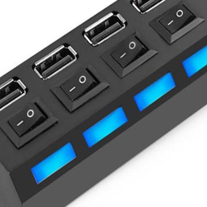 4 Ports USB Hub Splitter USB 2.0 Hub LED With 4 ON OFF